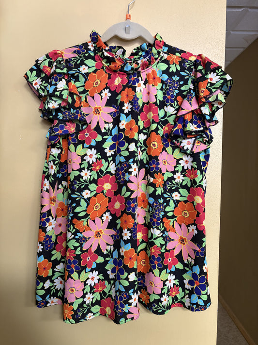 Hi-Neck Floral Blouse